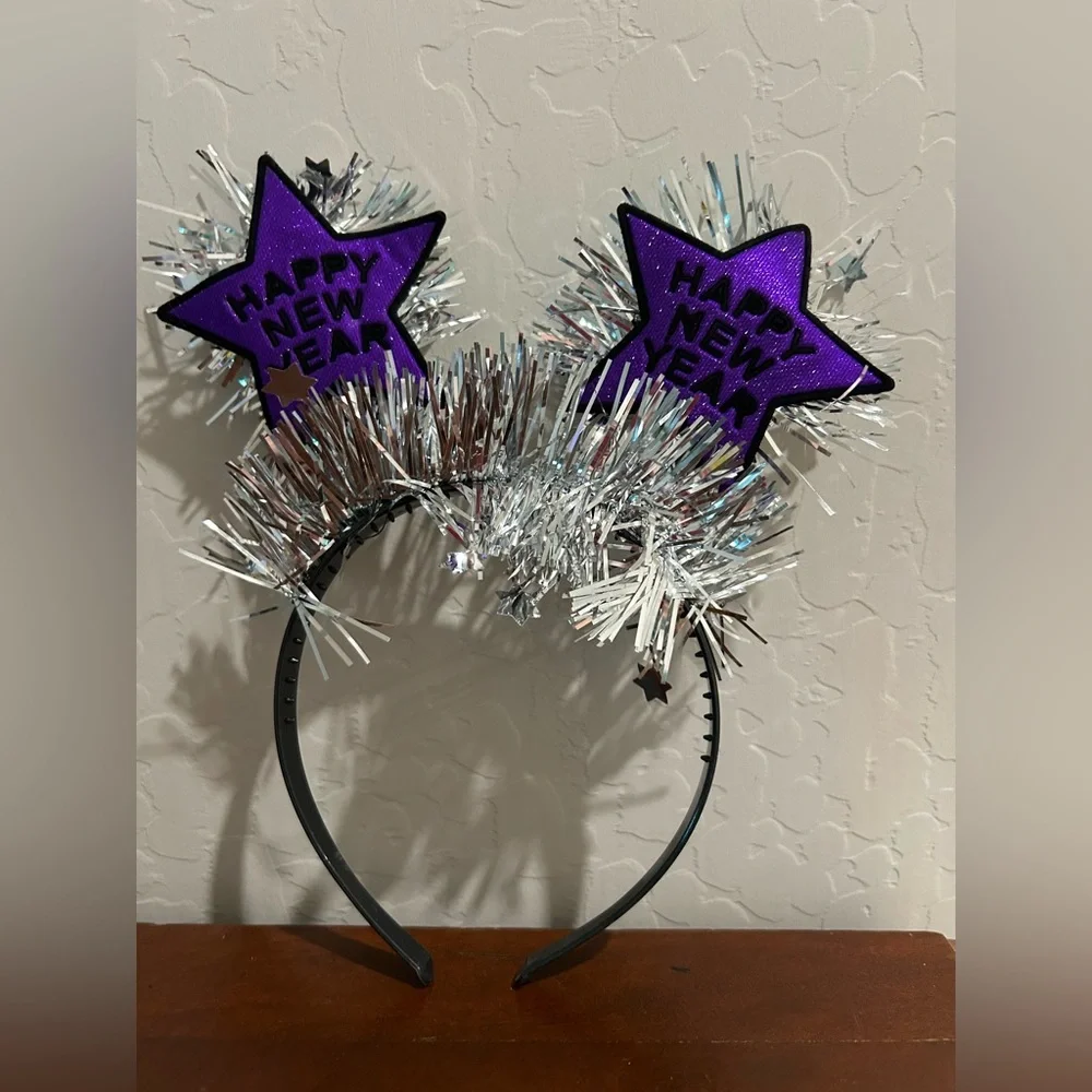 Happy New Year Purple Star Tinsel Headband